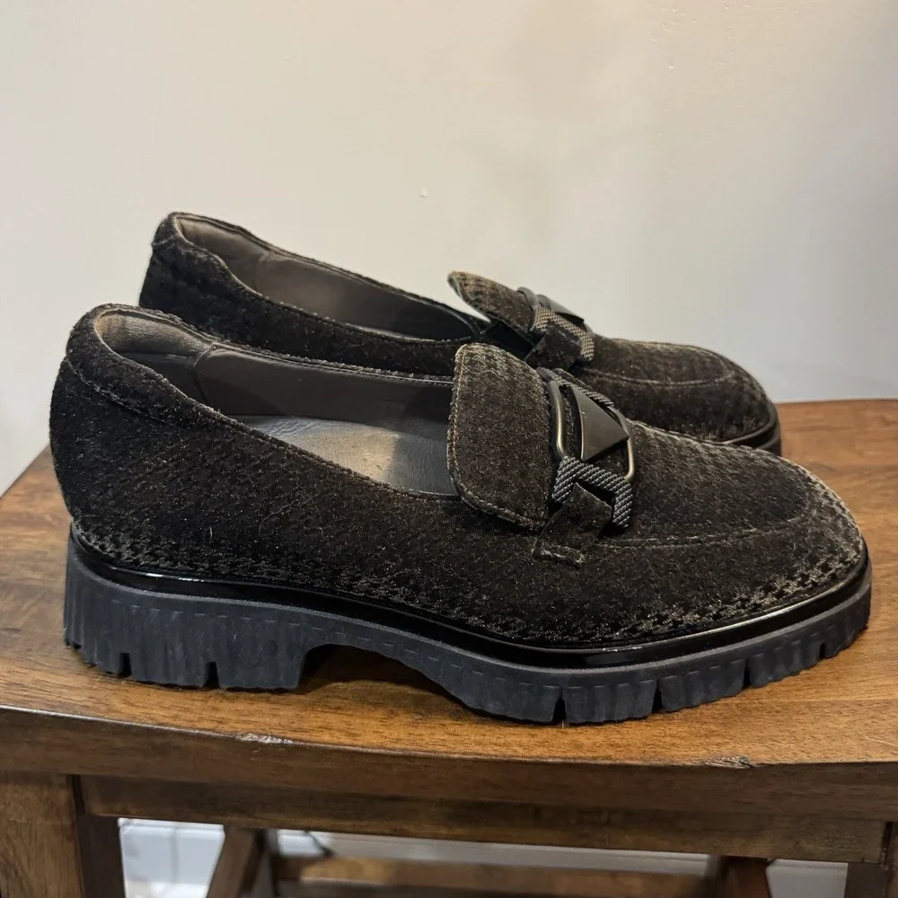 Softwaves Women's Size 40 / 9.5 Varena Velvet Loafer Chunky Houndstooth Platform